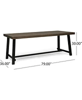 Outdoor Acacia Wood 3 Piece Picnic Dining Set, Gray and Rustic Metal