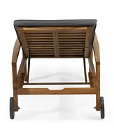 Acacia Wood Adjustable Outdoor Chaise Lounge with Water-Resistant Cushion