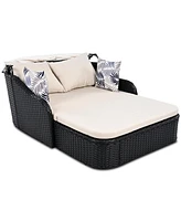 79,9" Outdoor Sunbed, Adjustable Canopy, Double Lounge, Black Wicker