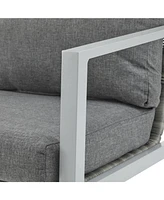 Silver aluminum lounge chairs (set of 2) with rope accents and cushions