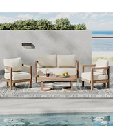 Acacia Patio Set, 4-piece, cushions, coffee table, Brown wash/beige