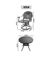 5-pc Cast Aluminum Dining Set, 4 Swivel Chairs, 39" Round Table, Black Frame