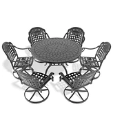 7-Pc Cast Aluminum Dining Set, 6 Swivel Chairs, 47" Round Table, Black Frame