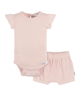 Gerber Baby Girls Crystal Pink Bodysuit and Shorts Set, 2-Pack