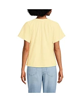 Lands' End Women's Slub Short Sleeve Notch Neck Top