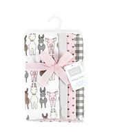 Hudson Baby Girls Cotton Poly Flannel Burp Cloths 8-Pack, Farm Friends Pink, One Size