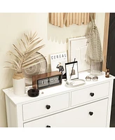 White 4-door shoe cabinet with two adjustable drawers,wooden shoe rack with leg