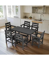 7pc Hdpe Patio Set, 6 Chairs, 51" Table, Outdoor Dining for Garden/Pool (Black)