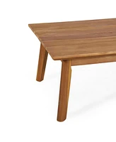 Acacia Loveseat & Table Set, Light Teak/White Cushions