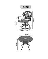 5-Piece Cast Aluminum Dining Set, 4 Swivel Chairs, 35" Round Table