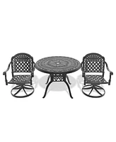 3-pc Cast Aluminum Dining Set, 2 Swivel Chairs, 39" Round Table, Black Frame