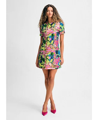 Isaac Mizrahi Women's Sequin Floral Short Sleeve Mini Dress