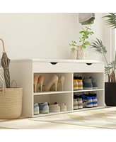 Wooden and white shoe cabinet with 2 seats, versatile and beautiful rack with six cabinets