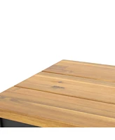 Modern Acacia Wood & Metal Outdoor Bench - 63 Inch