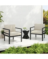 3 Piece Modern Outdoor Patio Seating with Aluminum Frame, Cushions