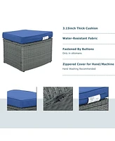 10-Pc Half-Round Rattan Patio Sofa Set, Free Combo, Blue