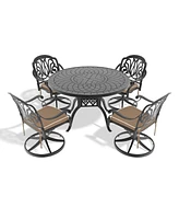 5-Pc Cast Aluminum Dining Set, 4 Swivel Chairs
