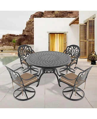 5-Pc Cast Aluminum Dining Set, 4 Swivel Chairs