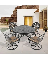 5-Pc Cast Aluminum Dining Set, 4 Swivel Chairs