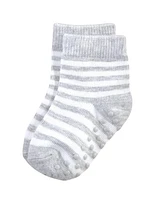 Touched by Nature Toddler Boys Cotton Socks with Non-Skid Gripper for Fall Resistance, Blue, 2-4