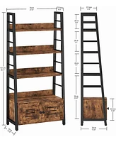 Bookshelf with Louvered Doors, 3-Tier Ladder Shelf