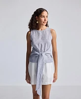 Reistor Women's Front-tie Top Linen Stripes