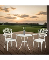 3-Piece White Patio Bistro Set, Cast Aluminum Table & 2 Chairs, Umbrella Hole