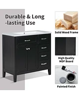 36" Bathroom Vanity with Sink Combo, Black Bathroom Cabinet with Drawers, Solid Frame and Mdf Board