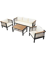 4-Piece Outdoor Sectional Sofa Set, Patio seating with cushions & coffee table, beige