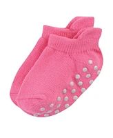 Touched by Nature Toddler Girls Cotton Socks with Non-Skid Gripper for Fall Resistance, Solid Pink Coral, 4-6