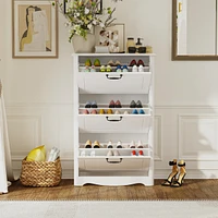 Wooden 3-door natural shoe cabinet, multi-purpose shoe rack with adjustable shelves,white