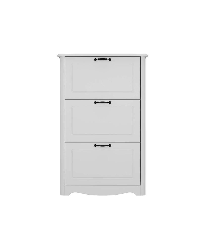 Wooden 3-door natural shoe cabinet, multi-purpose shoe rack with adjustable shelves,white