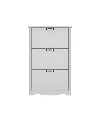 Wooden 3-door natural shoe cabinet, multi-purpose shoe rack with adjustable shelves,white