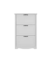 Wooden 3-door natural shoe cabinet, multi-purpose shoe rack with adjustable shelves,white