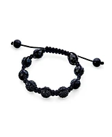 Bling Jewelry Black Pave Crystal Ball Bracelet Black Cord String Adjustable