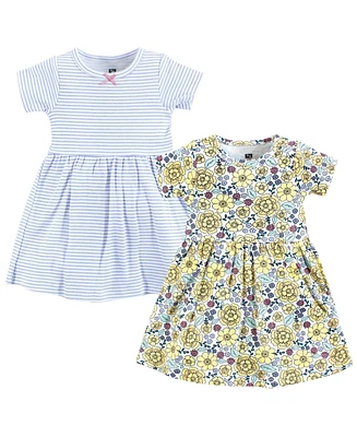 Hudson Baby Girls Cotton Dresses, Outline Floral Yellow