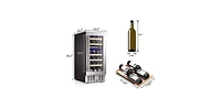 Cowsar 15" Wine Cooler Under Counter Beverage Refrigerator Beer Mini Fridge 28 Bottles Dual Zone Built-in Freestanding Stainless Steel Double-Layer Te