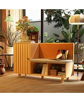 Wooden shoe cabinet with seat and backrest, versatile and beautiful rack with three cabinets