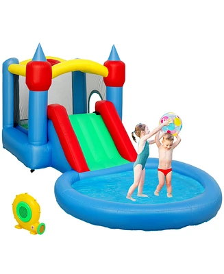 Qaba Inflatable Bounce House, 4 in 1 Bouncy Castle with Blower, Multicolor