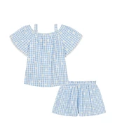 Kids Headquarters Baby Girls 2-Piece Daisy Gingham Drop Needle Knit Top and Shorts Set