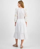 Style & Co Petite Cotton Embroidered Ladder-Trim Midi Dress, Exclusively at Macy's