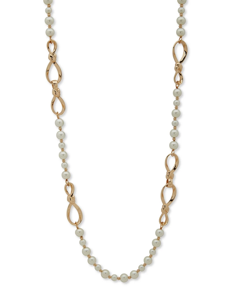 Anne Klein Gold-Tone Imitation Pearl & Twisted Knot Long Statement Necklace, 42"