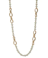 Anne Klein Gold-Tone Imitation Pearl & Twisted Knot Long Statement Necklace, 42"