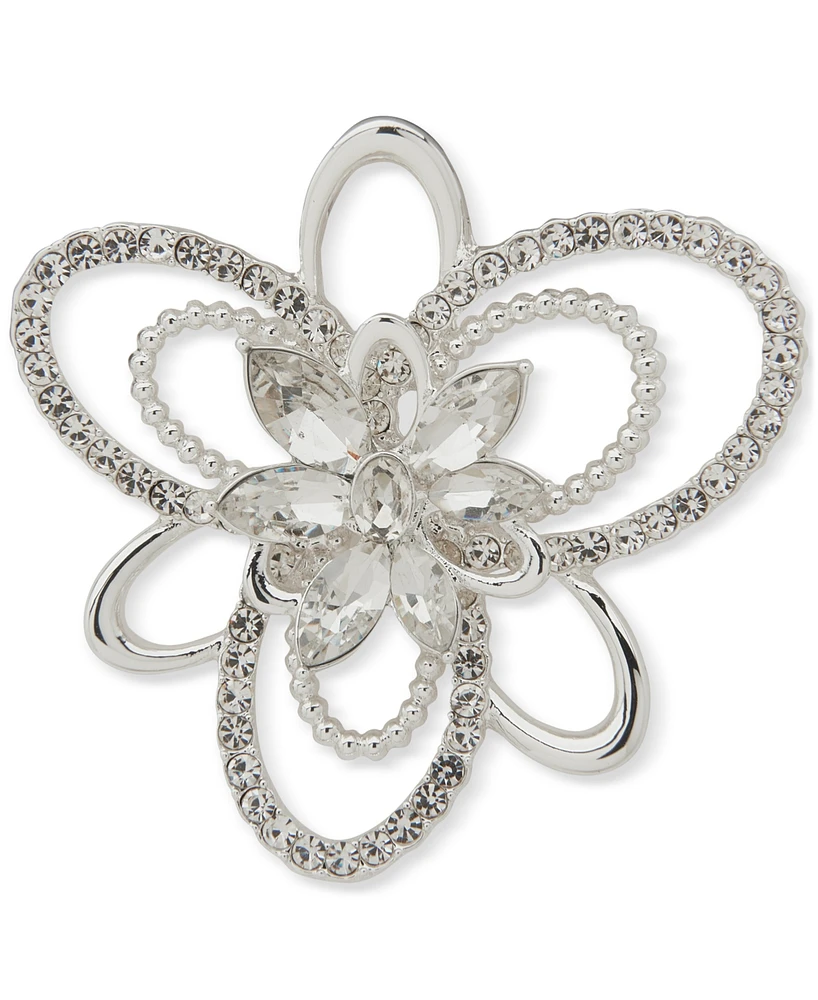 Anne Klein Silver-Tone Crystal Cluster Flower Pin
