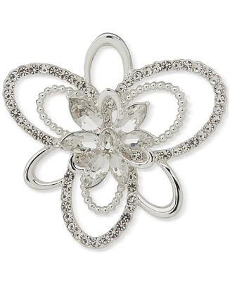 Anne Klein Silver-Tone Crystal Cluster Flower Pin