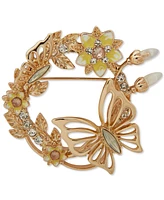 Anne Klein Gold-Tone Mixed Stone Flower & Butterfly Wreath Pin