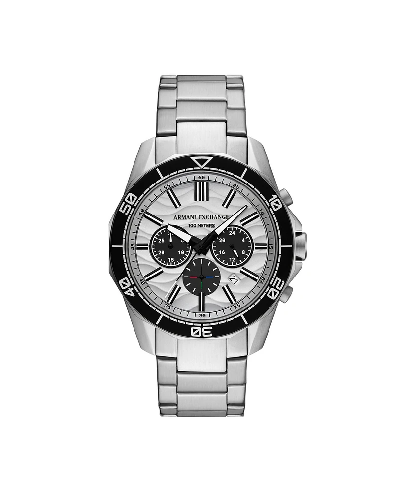 A|X Armani Exchange Men's Quartz Chronograph Silver Stainless Steel Watch, 44mm
