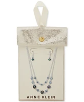 Anne Klein Silver-Tone Stone Layered Statement Necklace & Drop Earrings Set