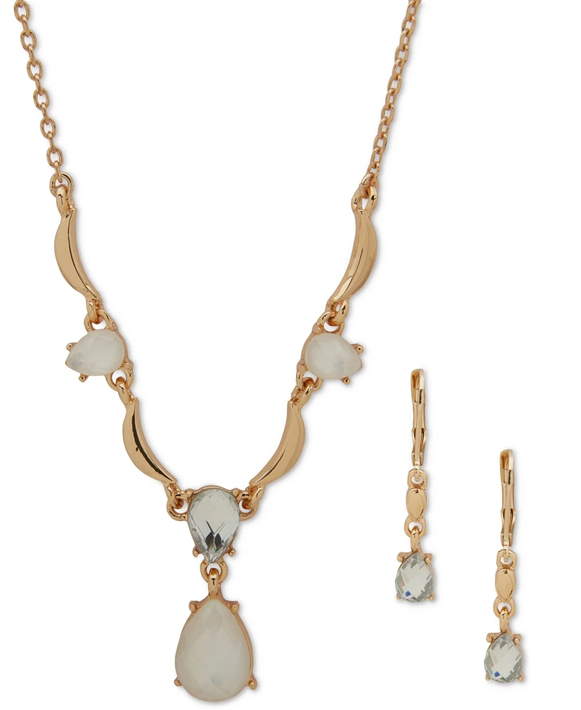 Anne Klein Gold-Tone Mixed Stone Lariat Necklace & Drop Earrings Set