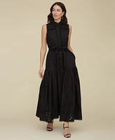 Avec Les Filles Women's Cotton Eyelet Sleeveless Maxi Dress